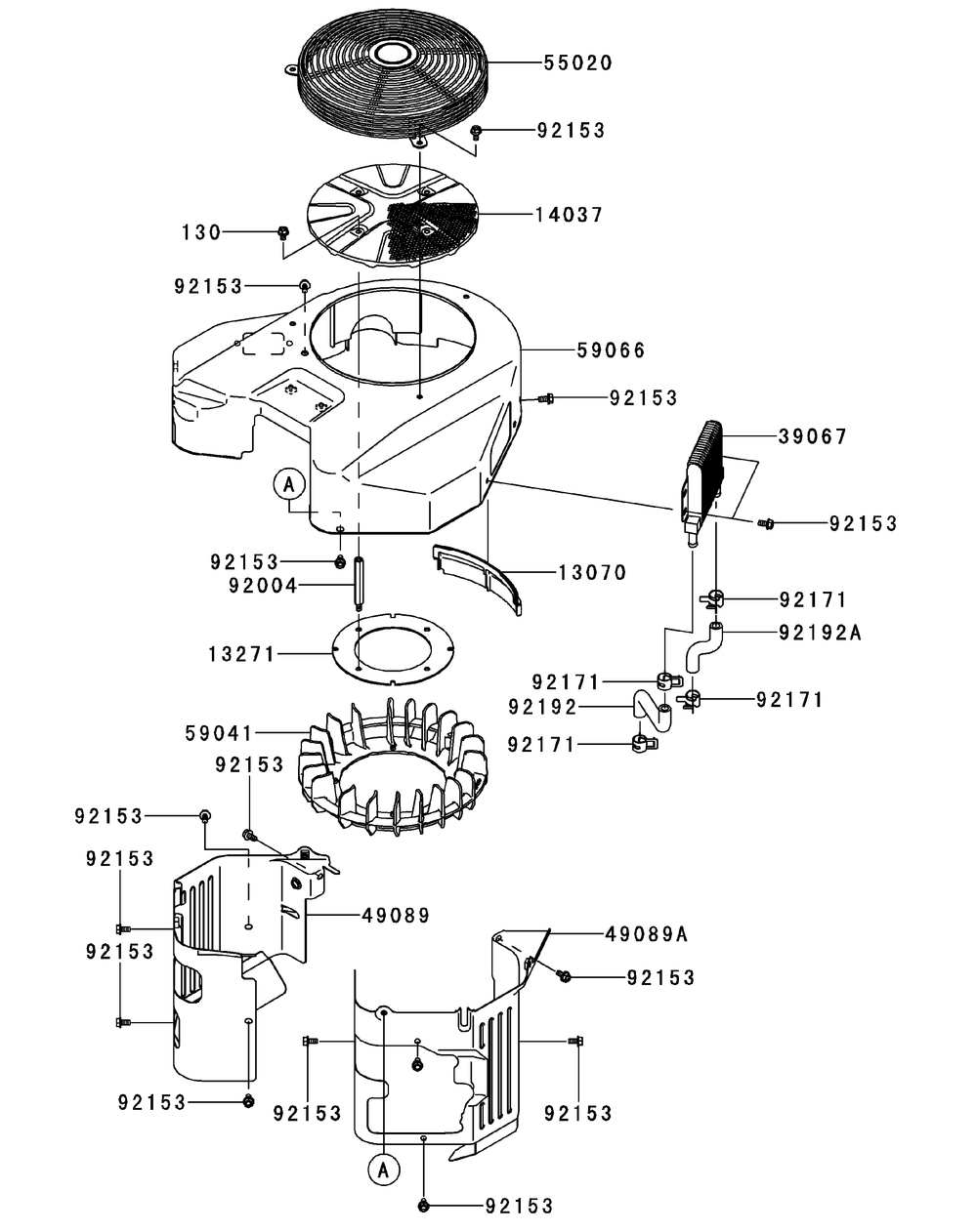 Kawasaki Fx1000-S09 Cooling Equipment Diagram and Parts List for M72-KW (53BI8CT8050-37HP)(2011 & After) Cub Cadet Lawn Tractor